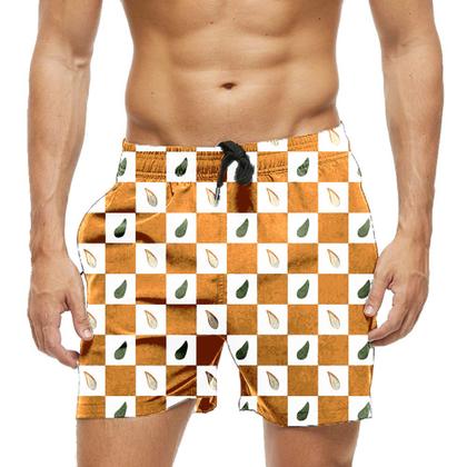 Imagem de Short Praia Shorts Banho Bermuda Verão Xadrez Folhas Desenho 1184