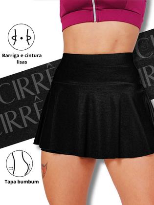 Imagem de Short Saia Babado Em Cirre Brilho Molhado material sintético Cintura Alta Feminina Fitness Academia