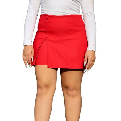 Imagem de Short Saia Com Botão e Fenda Basico Elegante Tecido Bengaline Plus Size - Vermelho