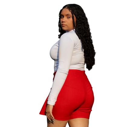 Imagem de Short Saia Com Botão e Fenda Basico Elegante Tecido Bengaline Plus Size - Vermelho
