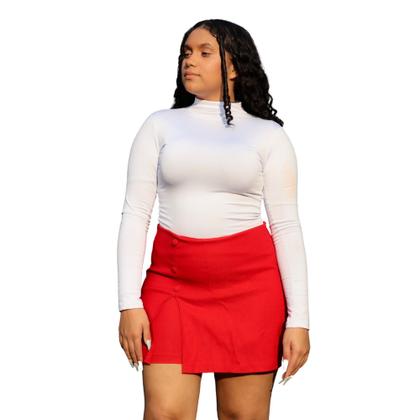 Imagem de Short Saia Com Botão e Fenda Basico Elegante Tecido Bengaline Plus Size - Vermelho