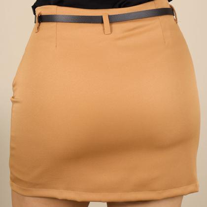 Imagem de Short Saia Feminino Alfaiataria Social Detalhe Prega Com Cinto Moda Verão