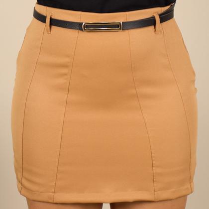 Imagem de Short Saia Feminino Alfaiataria Social Detalhe Prega Com Cinto Moda Verão
