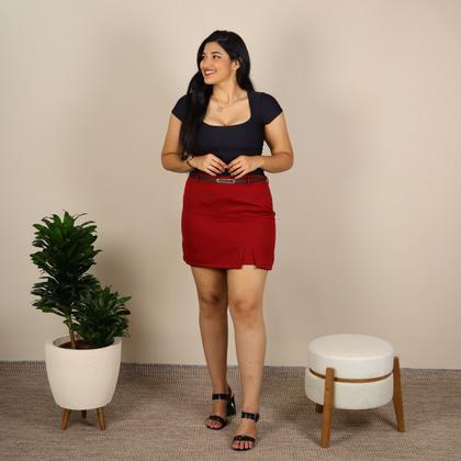 Imagem de Short Saia Feminino Plus Size Alfaiataria Social Fenda Lateral Com Cinto