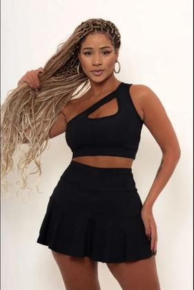 Imagem de Short Saia Fitness Rodada Feminina Academia Modeladora Tamanho: P Cor: Preto