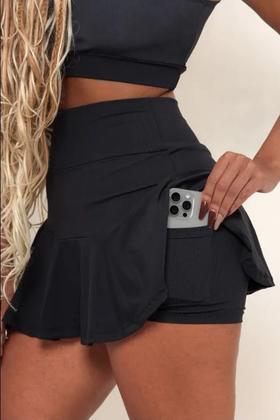 Imagem de Short Saia Fitness Rodada Feminina Academia Modeladora Tamanho: P Cor: Preto