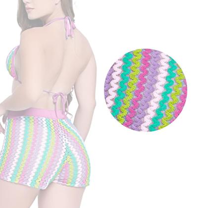 Imagem de Short Saída de Praia Feminino Crochê Com Cós de Elástico