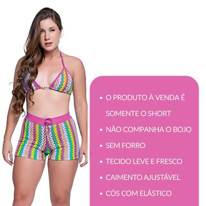 Imagem de Short Saída de Praia Feminino Crochê Com Cós de Elástico