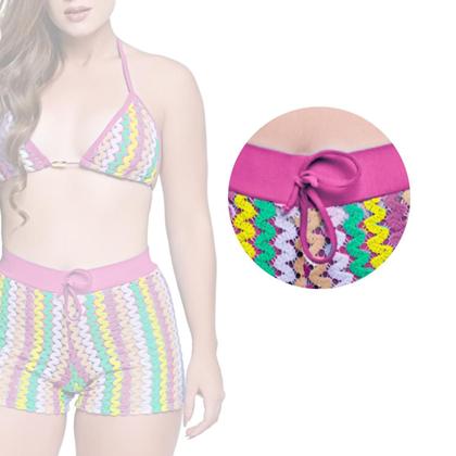Imagem de Short Saída de Praia Feminino Crochê Com Cós de Elástico