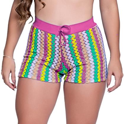 Imagem de Short Saída de Praia Feminino Crochê Com Cós de Elástico