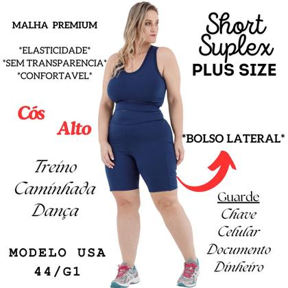 Imagem de Short Suplex Com Bolsos Laterais Plus Size 3039A