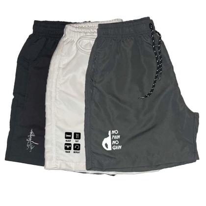 Imagem de Short Tactel Masculino Cordão Academia Conforto Kit 3