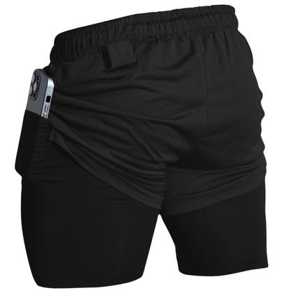 Imagem de Short Treino Dry Fit Térmico 2 em 1 com Bolso para Celular e Porta-Toalha Calção Fitness Academia