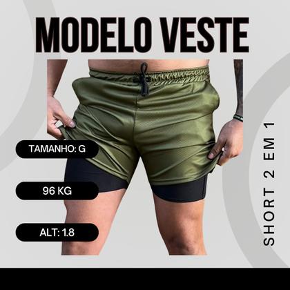 Imagem de Shorts Academia Masculino Bermuda 2 em 1 Corrida Treino Compressão Dryfit