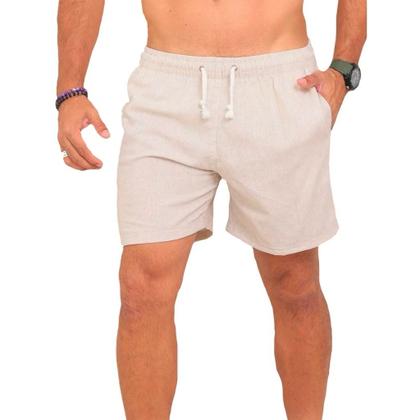 Imagem de Shorts bermuda linho premium masculino lisa básica estilo casual mauricinho moda praia verão com 3 bolsos forrada confortável