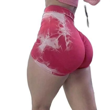 Imagem de Shorts de Ginástica Femininos Tie Dye - Cintura Alta, Sem Costura, Náilon