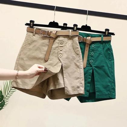 Imagem de Shorts Feminino Estilo Coreano com Cinto e Fenda Lateral - Moda Verão Streetwear