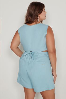 Imagem de Shorts Feminino Plus Size Alfaiataria Viscose Com Linho