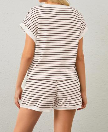 Imagem de Shorts femininos de malha listrada Lounge Set MISSACTIVER, 2 peças