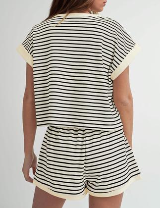 Imagem de Shorts femininos de malha listrada Lounge Set MISSACTIVER, 2 peças