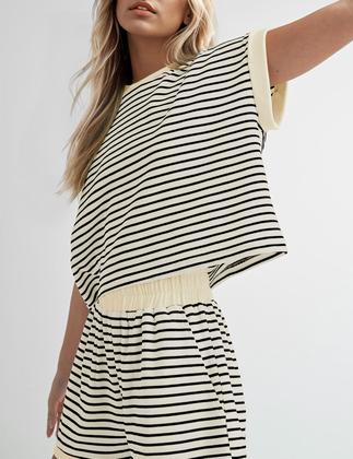 Imagem de Shorts femininos de malha listrada Lounge Set MISSACTIVER, 2 peças