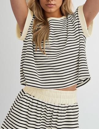 Imagem de Shorts femininos de malha listrada Lounge Set MISSACTIVER, 2 peças