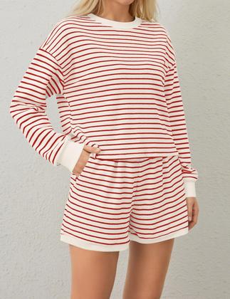 Imagem de Shorts femininos de malha listrada Lounge Set MISSACTIVER, 2 peças