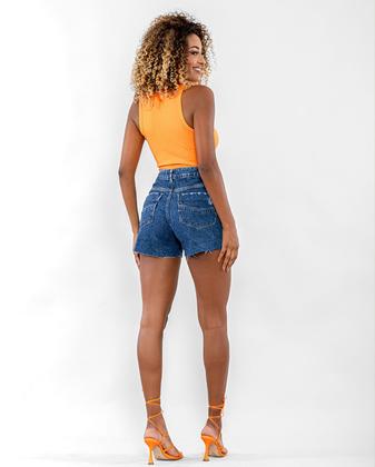 Imagem de Shorts Jeans Boyfriend Feminino Cintura Média Barra No Fio 22609 Escura