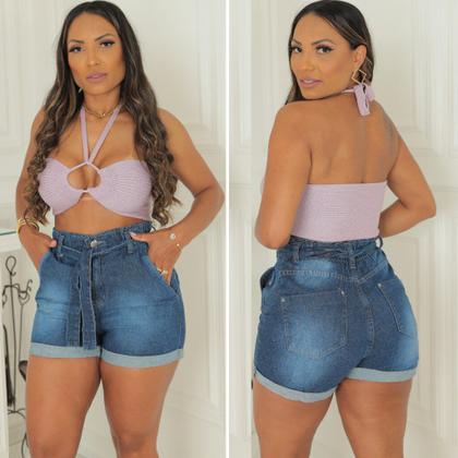 Imagem de Shorts Jeans Feminino Cintura Alta Com Cós Elástico Verão