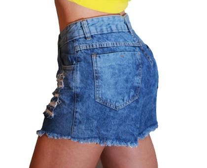 Imagem de Shorts Jeans Feminino Claro Rasgado Hot Pants Empina Bumbum