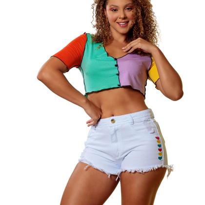 Imagem de Shorts Jeans Feminino Sem Lycra Bordado Coração