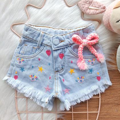 Imagem de Shorts Jeans Infantil Baby Menina  Barato Com Regulagem Blogueirinha Mini Diva Influencer