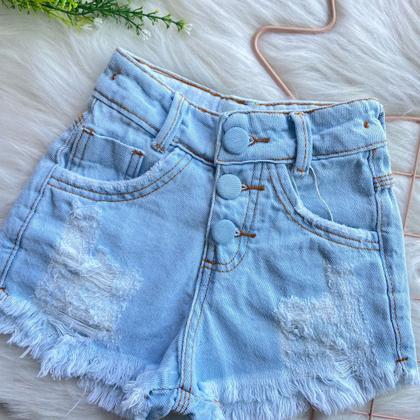 Imagem de Shorts Jeans Infantil Baby Menina  Barato Com Regulagem Blogueirinha Mini Diva Influencer