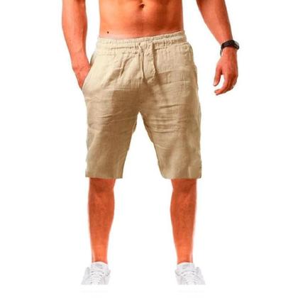 Imagem de Shorts Masculinos de Verão - Algodão e Linho Respirável - Cor Sólida
