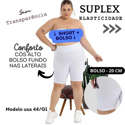 Imagem de Shorts Suplex Esportivo c/Bolsos Laterais Cós Alto Confort Plus Size Moda Feminina Fitness 3039.C1
