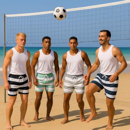 Imagem de Shorts Tactel Bermuda Masculino Praia Mauricinho LISTRADO 705
