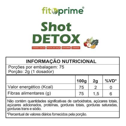 Imagem de Shot Detox com Especiarias Poupa de Maçã Gengibre Laranja Couve e Salsa Sabor Limão 150g Fitoprime