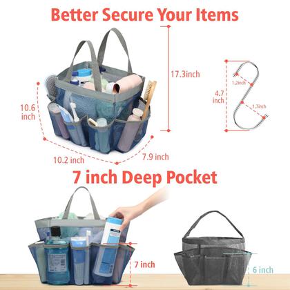 Imagem de Shower Caddy F-color Mesh portátil, 2 alças e 7 bolsos, pacote com 2