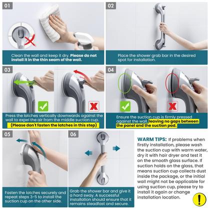 Imagem de Shower Grab Bar TAILI, pacote com 2, sucção de 40 cm para idosos, prata