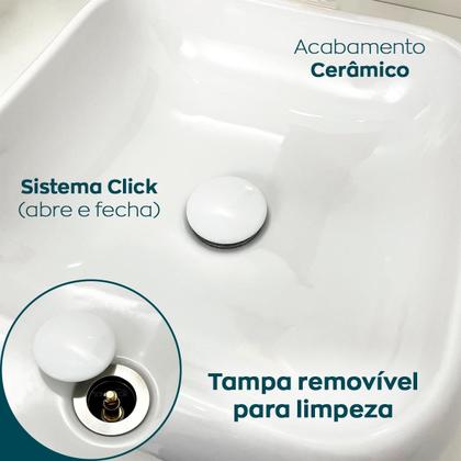 Imagem de Sifão Copo Cromado Metal 1 1/4 E Válvula Click Inox 40mm Tampa Cerâmica Branca Ralo Pia Lavatório Cuba Aparente Kit Banheiro 