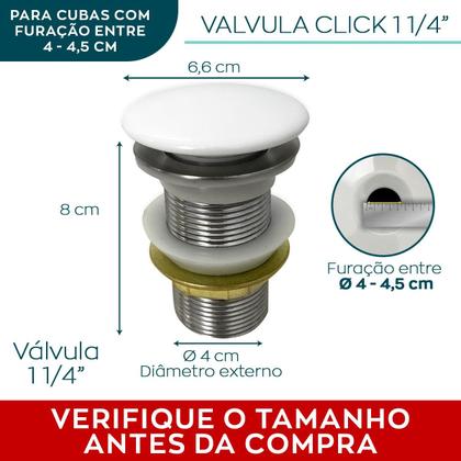 Imagem de Sifão Copo Cromado Metal 1 1/4 E Válvula Click Inox 40mm Tampa Cerâmica Branca Ralo Pia Lavatório Cuba Aparente Kit Banheiro 