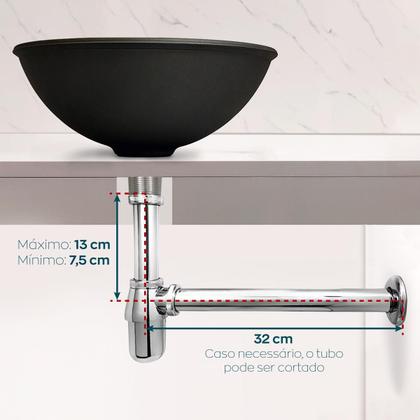 Imagem de Sifão Copo Cromado Metal 1 1/4 E Válvula Click Inox 40mm Tampa Cerâmica Branca Ralo Pia Lavatório Cuba Aparente Kit Banheiro 