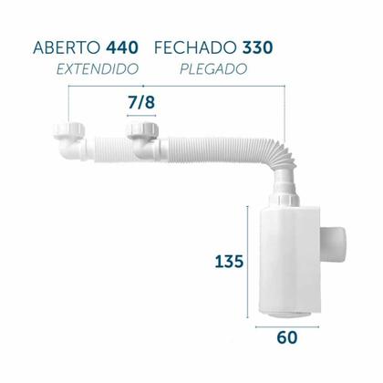 Imagem de Sifão Copo Cromado Parede para Lavatório 330 a 440 mm (031703) Blukit