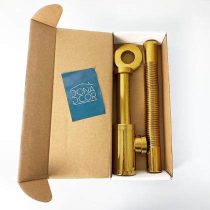 Imagem de Sifão Copo Dourado Metal ⅞ E 1 ¼ Pol Com Tubo Ajustável Ajustável Para Pia Suspensa Lavatorio Banheiro Tanque Gold Luxo