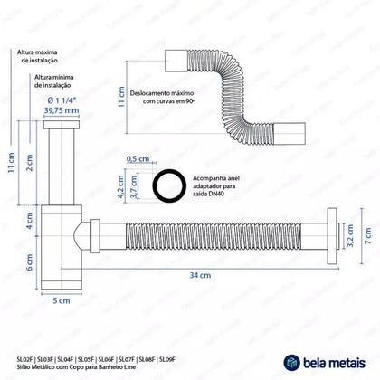 Imagem de Sifão Metálico Flexível com Copo para Banheiro Line Dourado para Válvula de 1.1/4"