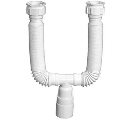 Imagem de Sifão Sanfonado Duplo 80Cm Branco Com Valvula