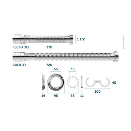 Imagem de Sifão Sanfonado Extensível Blukit 72Cm Cromado Universal