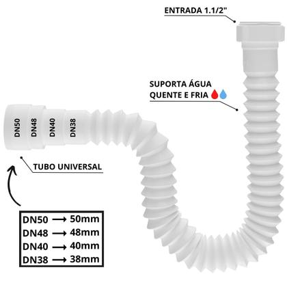 Imagem de Sifão Sanfonado Universal 110cm Branco  Astra  Kit C/ 5 Un