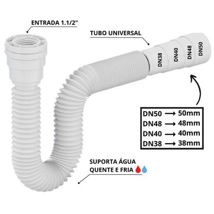 Imagem de Sifão Sanfonado Universal 73Cm Branco Kit 03 Un