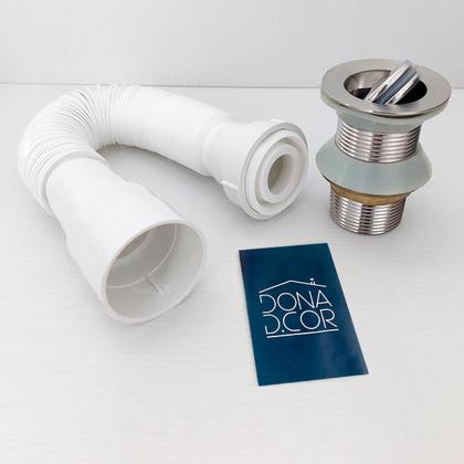 Imagem de Sifão Sanfonado Universal Plastico Branco e Valvula 1 ¼ Para Tanque Tampa Giratoria Kit Ralo De Pia Inox Para Lavatorio E Sifao PVC Flexível